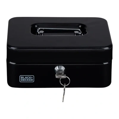 Image of BLACK+DECKER Money Box with Key Removable Drawer 3 Compartments Includes 2 Keys 20 x 16 8.5 cm Metal Black