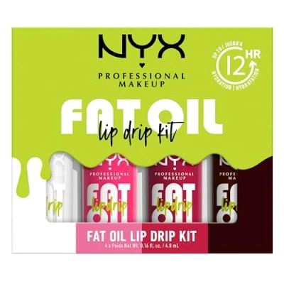 Image of NYX Professional Makeup Lip Gloss, High Shine, Non Sticky Finish, 12 Hours Hydrating, Fat Applicator, With Squalane, Raspberry and Cloudberry Oils, Oil Drip, Pack of 4