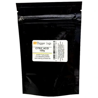 Image of Bigger Jugs Food Grade Citric Acid 100g Heavy Duty Resealable Pouch for Making Elderflower Champagne, Cordials, Jams, Sherbert, Sweets &amp; Descaling Limescale or Rust Removal