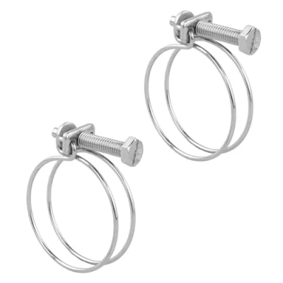 Image of KCT 2 Pack 41 45mm Double Wire Hose Pipe Clamps Universal Adjustable Metal Clips for Fuel/Air Line/Tube/Plumbing/Hosepipe
