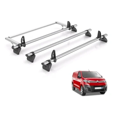 Image of Rhino Roof Rack for Peugeot Expert 2016+ [Only Fits Standard/Long Wheelbases With Barn Rear Doors] 3 Bars &amp; Ladder Roller + Loadstops KR25/JC3FL/KLS2