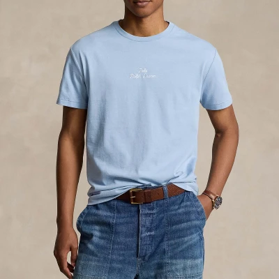 Image of Polo Ralph Lauren Classic FIT LOGO Jersey Tshirt Basic Tshirt, Men&#039;s, Size: Medium, Vessel blue