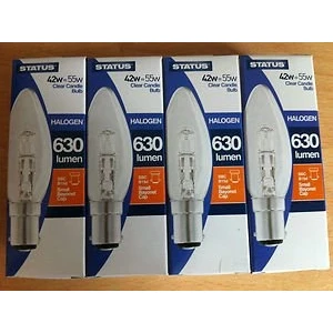 Image of Status 42w 55w Watt SBC Small Push In B15 Clear Halogen Saver Candle Light Bulb x 4