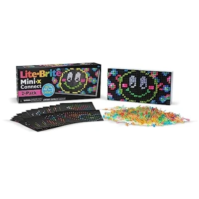 Image of Basic Fun Lite Brite Mini X Connect 2 Pack Light Up Drawing Board, LED Board with Colours, Toys for Creative Play, Glow Art Neon Effect Kids Ages 4 02388