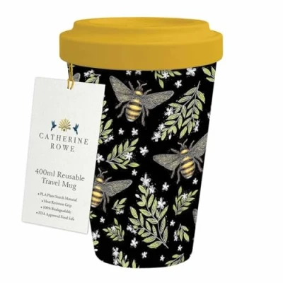 Image of Museums &amp; Galleries 400ml Reusable Travel Mug Honey Bee and Flowers Design Sustainable Kitchenware Gift Idea