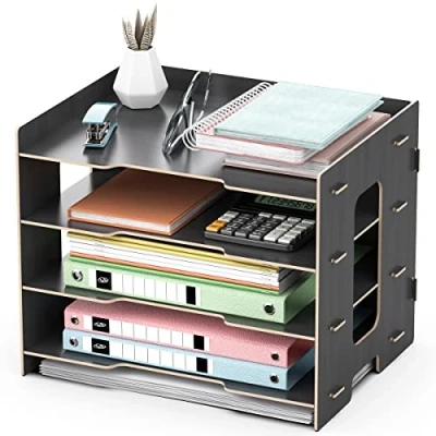 Image of JOPOO Office File Tray, A4 Desk Tidy Organiser, 4 Tier Document/Paper/Letter Tray (Black)