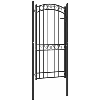 Image of vidaXL Fence Gate with Arched Top Steel 100x200 cm Black