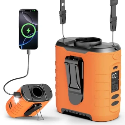Image of AirEase Portable Waist Clip Fan, 5 Speeds, 10000 mAh, Wearable Fan with Charging Function, 6H 40H Runtime Light, 16000 RPM Cooling, Desk for Outdoor Work, Camping, Travel, Orange