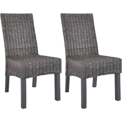 Image of vidaXL Dining Chairs 2 pcs Brown Kubu Rattan and Mahogany Wood
