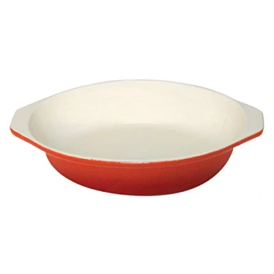 Image of Vogue GH316 Cast Iron Rounded Gratin Dish, 400 mL Capacity, Orange