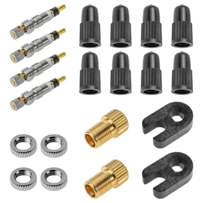 Image of Your Day Mate Bicycle Valve Replacement Set, 20 Pieces Metal, Includes 4 x Presta Valves, 8 Caps, 2 Adapters, Tool