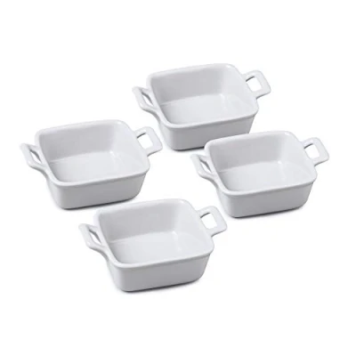 Image of WM Bartleet &amp; Sons 1750 TSET174 Set of 4 Porcelain Mini Square Baker Style Dip, Sauce and Olive Party Dishes 9.5cm x 4cm White