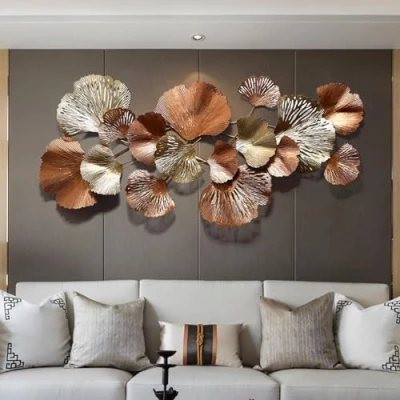 Image of 3D Ginkgo Leaf Metal Wall Art Decor, Handmade Leaves Hanging Sculpture Home Decor for Living Room Bedroom, Gold