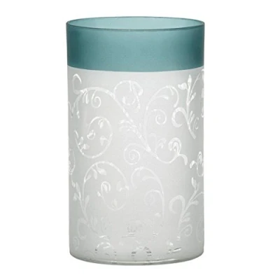 Image of Yankee Candle 1521507 Teal Vine Glass Tealight Holder, Green/White, 15 x 10 cm