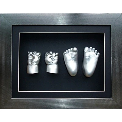 Image of Large Baby Casting Kit with 11.5x8.5&quot; Brushed Pewter 3D Box Display Frame/Silver Metallic Paint by BabyRice