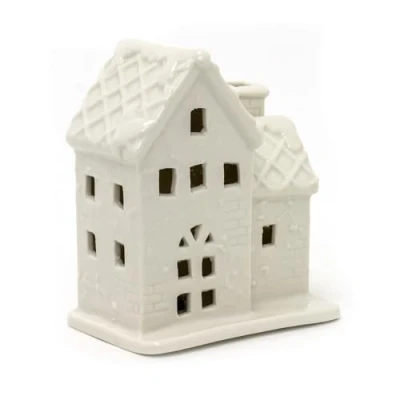 Image of White Ceramic Christmas LED House Ornament with Diamond Roof Light Up Festive Decoration Village 14cm