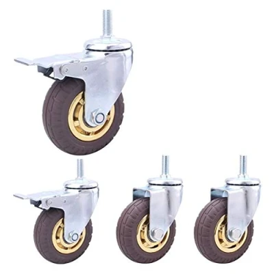 Image of BOSUGE,4 Pcs Thread M12 Heavy Duty Caster Wheels Pneumatic Rubber Silent Swivel Casters For Furniture &amp; Industrial Transport Stem Castors Cart Trolley (Color : Grey, Size 3inch 2brake+2swi