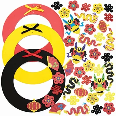 Image of Baker Ross Chinese New Year Foam Wreath Craft Kit Pack of 3, for Kids (FC595)
