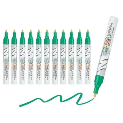 Image of M&amp;G Paint Marker Pens, 12Pcs Waterproof Markers Quick Dry and Permanent Metallic for Painting Stone, Wood, Plastic, Ceramic, Canvas, Glass, Tires, Green