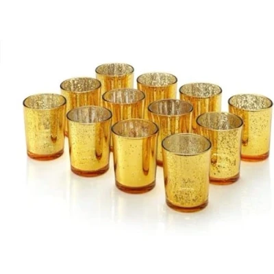 Image of Set of 12 Mercury Glass GOLD Tea Light Holders Candle Votive Wedding Decoration 6.7CM H