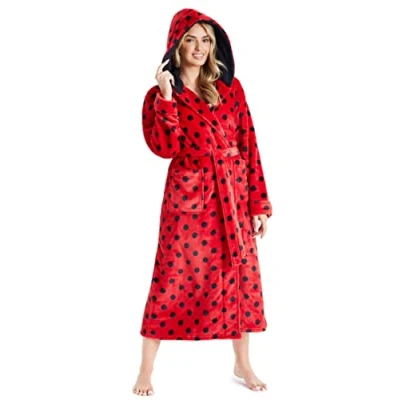 Image of CityComfort Dressing Gowns For Women, Soft Fleece Women&#039;s Robes (Red/Black, S)