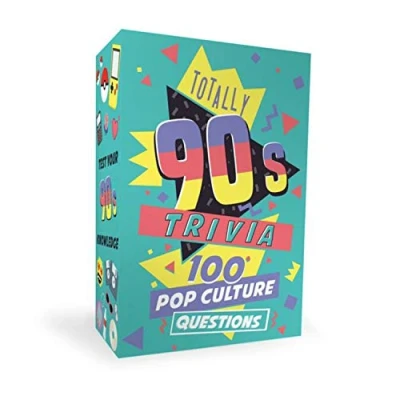 Image of Gift Republic Totally 90s Trivia 100 Pop Culture Questions 1990s Quiz Question Cards Fun Card Game for Friends &amp; Family