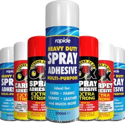 Image of Heavy Duty Adhesive Spray 300ml Multi Purpose Aerosola and Easy Use for Card Paper Carpet Leather Vinyl Fabric Flooring