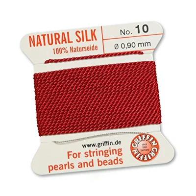 Image of GRIFFIN 100% Natural Silk Beading Cord String Thread Garnet Red 2 metres with one needle Size 0.90mm