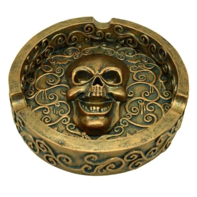 Image of Puckator Skull Ashtray With Brushed Metallic Gold Effect Gothic Home Decor Ash Tray Gifts Valentines Day Skulls Ornaments Cool Halloween Decoration Lovers Gift Resin