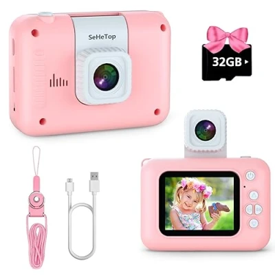 Image of Kids Camera,1080P HD Digital Selfie Camera for with 32GB SD Card &amp;180Flip Lens, Children Video Toys Girls, Christmas Birthday Gifts Age 3 4 5 6 7 8 9 Years Old Girls (Pink)
