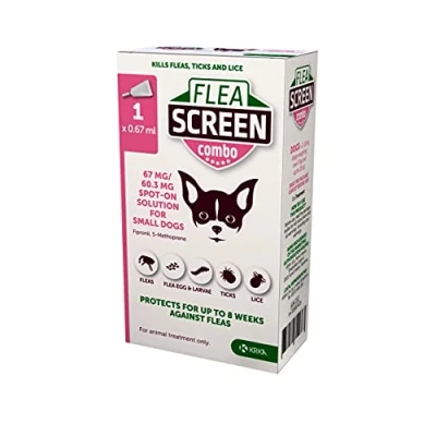 Image of Flea SCREEN combo Small Dog (1 Pipette): Treatment for Dogs Kills Fleas, Eggs &amp; Ticks Provides 4 weeks and Tick (2 10kg) Puppies over 8 old.