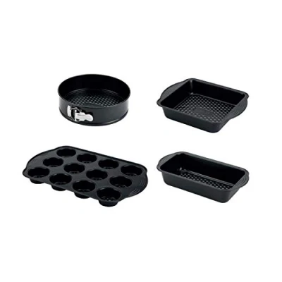 Image of PRESTIGE, Aerolift, 4 Piece Bakeware Set, Non stick, Cushion Base, Fridge Freezer &amp; Dishwasher Safe, Carbon Steel, 9 Springform Tin, 8 Square Cake 12 Cup Muffin x 5 Loaf Set
