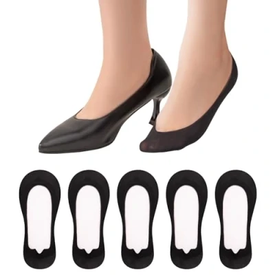 Image of MANZI Invisible No Show Socks Women Ultra Low Cut Footsies Liner 5 Pack Black,S(UK 2 4)