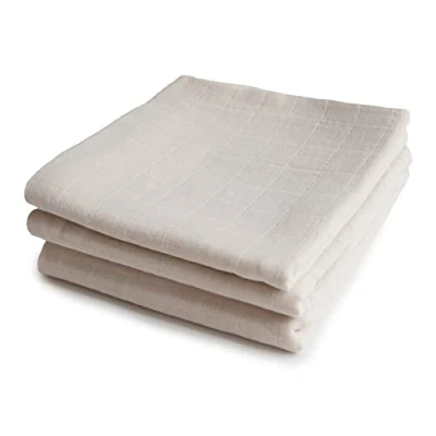 Image of Mushie Muslin Cloth 1x Set of 3 Pack Cloths Use: Mini Blanket &amp; Other Nursery Needs Material: 100% Organic Cotton 58x60cm Extra Soft for Babies Toddlers (Fog)