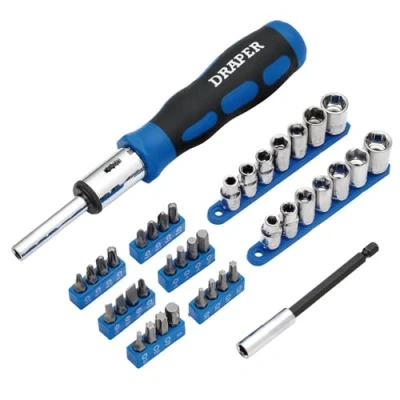 Image of Draper 21010 Ratchet Screwdriver Socket and Bit Set, 1/4&quot; Sq. Dr. (40 Piece)