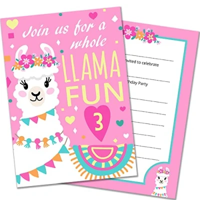 Image of Olivia Samuel Llama 3rd Birthday Party Invitations from A6 Double Sided Cards with Envelopes