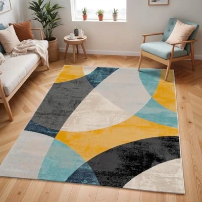 Image of Livabliss Spokane Abstract Rug Area Rugs Living Room 200x274 cm, Dining Room, Lounge, Kitchen, Bedroom Modern Marble Rug, Soft Luxurious Easy Care Medium Pile Large Ivory and Black