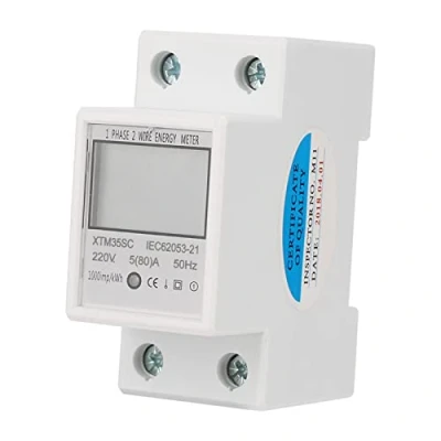 Image of Digital Electricity Meter 220V 5(80) A 1 Phase DIN Rail Mount Energy 2 Wire 2P Electric Electronic KWh Monitor