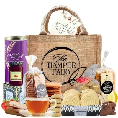 Image of Afternoon Tea Hamper Gift With Biscuits, Cookies, Shortbread, Jam and For New Home, Birthday, Anniversary, Celebrations, Thank you Hampers, Couple Gifts, Grandma Gifts by The Fairy