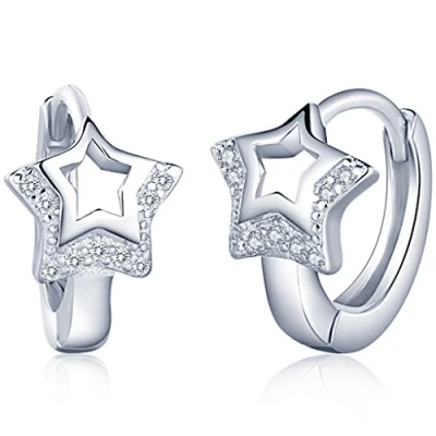 Image of Infinite U Fashion Hollow Star Hoops 925 Sterling Silver Cubic Zirconia Creole Earrings Earbob for Women/Girls,