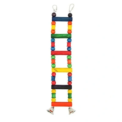 Image of Parrot Essentials Wood Climbing Ladder Toy with Bells Natural Wooden Bird 44cm