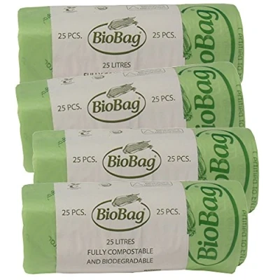 Image of 25 Litre x 100 Compostable Biodegradable Kitchen Food Waste Caddy Bin Liner Bags (25L) Certified EN13432 (100)