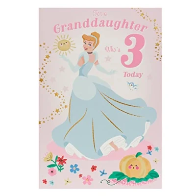Image of UK Greetings 3rd Birthday Card for Girls Disney Princess Cinderella 3 Today Card, Multi (698310 0 1)