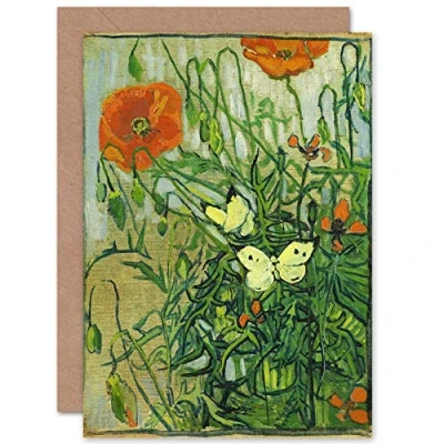 Image of Artery8 Vincent Van Gogh Butterflies And Poppies Fine Art Greeting Card Plus Envelope Blank Inside