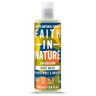Image of Faith In Nature 100ml Travel Size Grapefruit &amp; Orange Body Wash, Energising Shower Gel, Vegan Cruelty Free, No SLS or Parabens