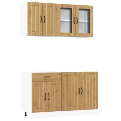 Image of vidaXL 4 piece kitchen cabinet set artisan oak engineered wood, modern style, ample storage, adjustable feet, easy maintenance