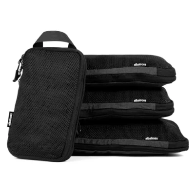 Image of Albatross Compression Packing Cubes for Suitcases and Backpack Made from Recycled Fabric (Packing Set of 4 Black)