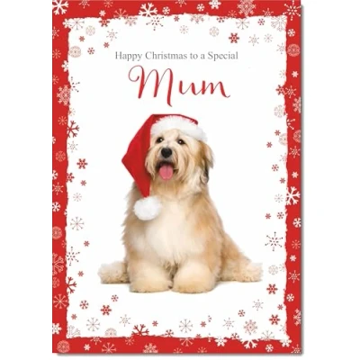 Image of doodlecards Mum Christmas Card Dog with Santa Hat Medium Size for Plain Envelope
