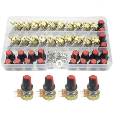 Image of WMYCONGCONG 20 PCS B10K 10K Ohm Knurled Shaft Linear Rotary Taper Potentiometer with Cap Kit (B10K)