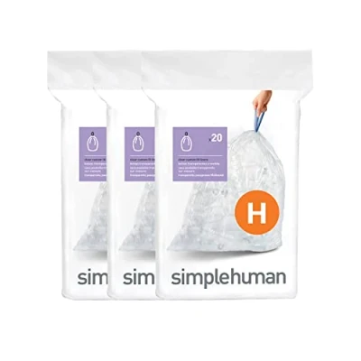 Image of simplehuman CW0286 code H Custom Fit Bin Liner Bulk Pack, Clear Plastic (3 Pack of 20, Total 60 Liners)
